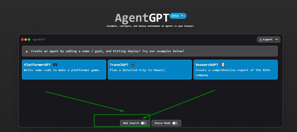 agentgpt web search feature