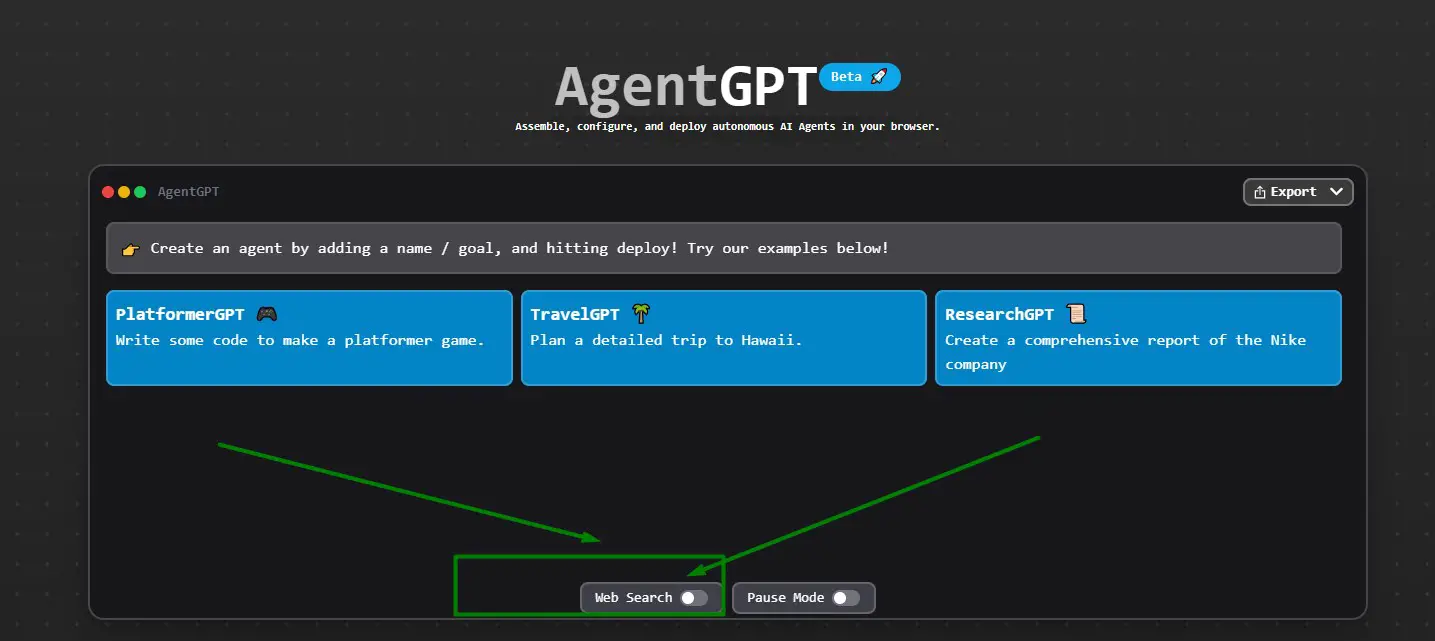 agent gpt web search feature