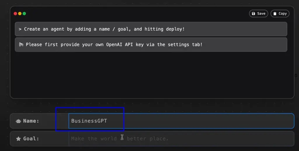 give your agentgpt a name