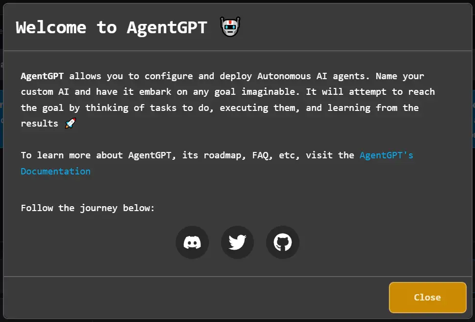 agentgpt welcome page