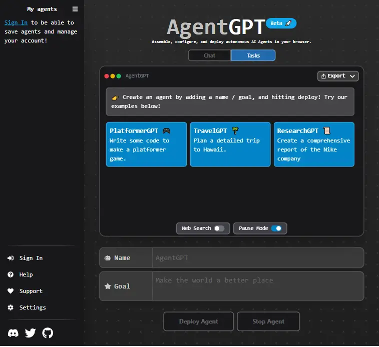 agentgpt taskview for mobile
