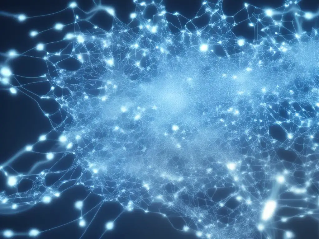 A computer graphic of an artificial brain with various electronic chips and wires. It represents the concept of AI, simulating human intelligence using machines.