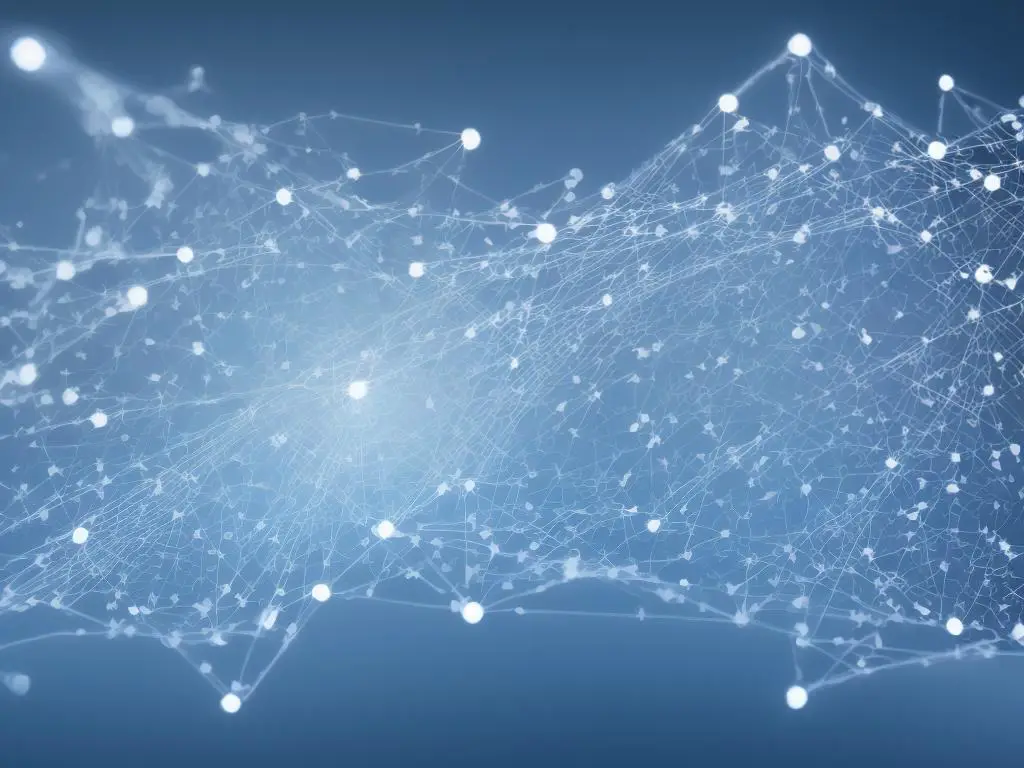 Illustration of a machine learning process with arrows that represent data processing and flow.