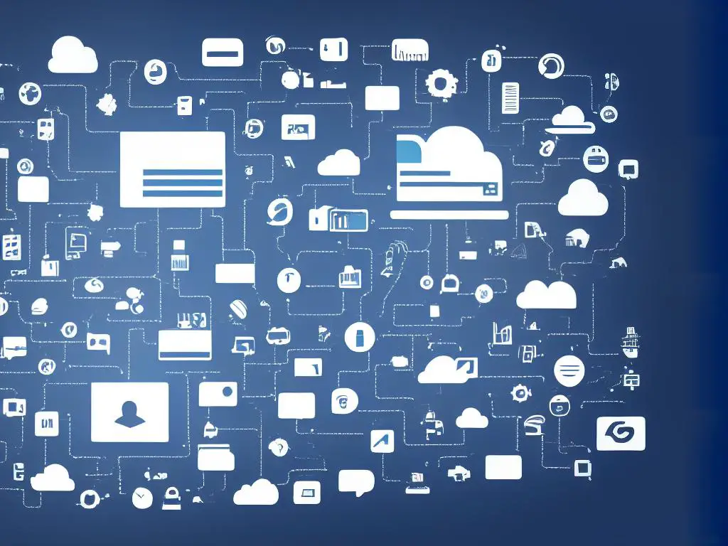 An image of a computer with various icons and logos hovering over it representing AI in marketing and advertising.