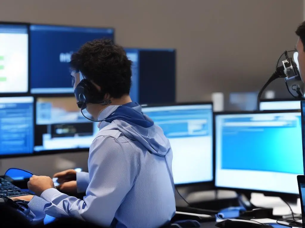 The image shows a developer working on a computer and the GitHub logo beside AI