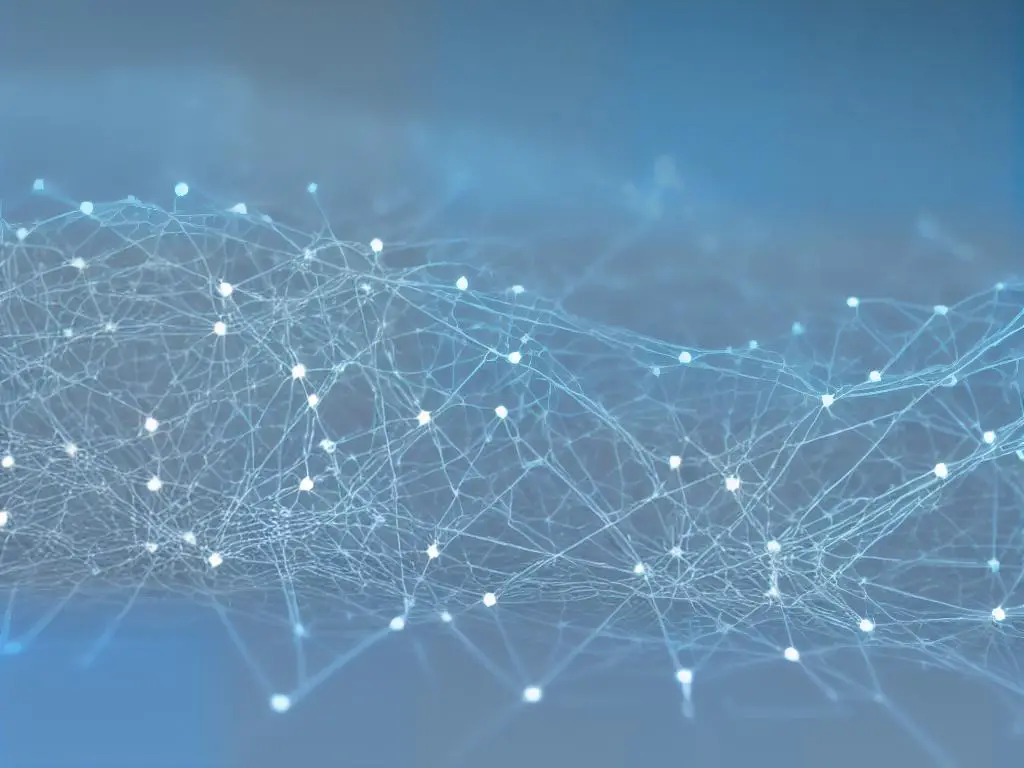 A diagram of a neural network showing layers of interconnected nodes.