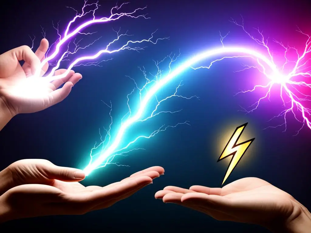 Image depicting the power of AI in idea generation, showing a person's hand with a lightning bolt representing creativity and an AI symbol in the background