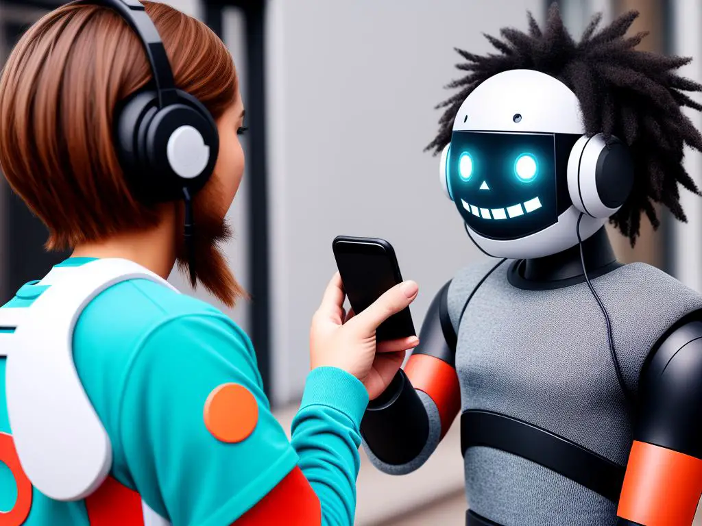 Illustration of a chatbot interacting with a user on a smartphone